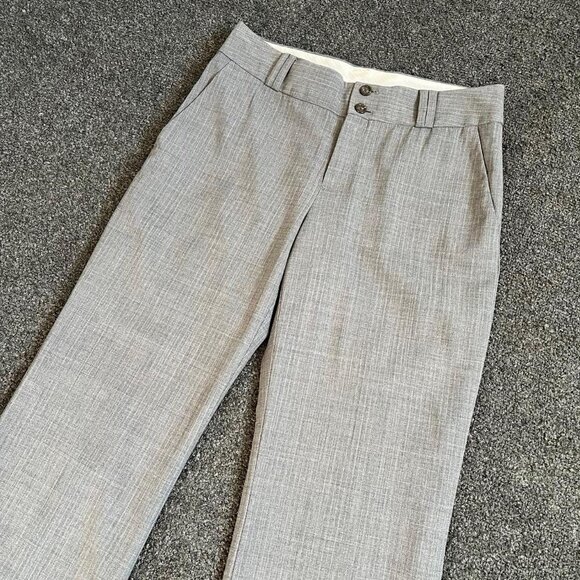 Wool Grey Pinstripe Tailored Wide Leg Trousers Pants - Picture 3 of 8